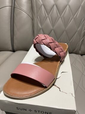 Sun + Stone Pink Braided Double-Strap Slide Sandals
